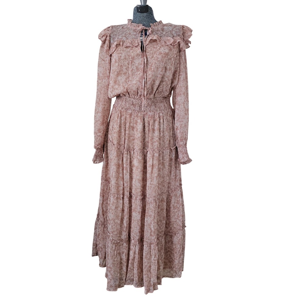 Anthropologie Dress Forum Dusty Rose Floral Tiered Boho Maxi Dress Large NWT